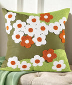 Embroidered Throw Pillow Cover - 18x18 Decorative Pillow Cover with Zipper Aesthetic Cute Design Boho Spring Summer Cozy Throw Pillowcase for Living Room Couch Sofa Bed, Green Flowers