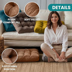 NEST & LOOM Floor Cushions - Floor Chair Pillow, Meditation Cushion, Square Large Floor Pillow, Solid Thick Tufted Floor Pillow - Beige - 21.65" x 21.65"