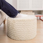 Round Pouf Ottoman 20 x 20 x 14 Inches Boho Poof Home Decor Floor Pouffe Ottoman Foot Rest for Couch Sofa Bean Bag Chairs Living Room Bedroom (Linen White)