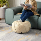 Louis Donné Unstuffed Pouf Ottoman Cover, Round Foot Stool for Poufudic Foot Rest, Storage Bean Bag Floor Chair Waterproof Faux Leather Pouffe Footstool for Living Room Fashion Design (White)