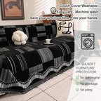 ROOMLIFE Black Sofa Cover, Vintage Boho Couch Cover for 3 Cushion Sofa, Non Slip Chenille Sofa Slipcovers for Dog, Washable Furniture Sofa Protector Cover with Tassel for Living Room, 71''X150”