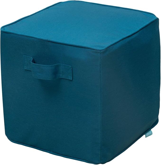 QILLOWAY Indoor/Outdoor Inflatable Stool, Ottoman Pouf Cube 16",All Weather Foot Rest for Camping or Home(Peacock Blue)
