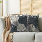 Dusty Blue Cream Grey Gray Pillow Covers 18X18 Inch Set of 2, Modern Dahlia Floral Print Decorative Throw Pillow Covers Outdoor Farmhouse Cushion Case for Home Couch Sofa Bed Decoration