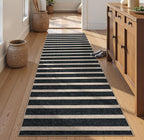 Lahome Elance Striped Easy Jute Runner Rug, 2x8 Kitchen Rug Non Slip Washable Outdoor Runner for Entryway Indoor, Farmhouse Black Indoor Outdoor Carpet for Hallway 8ft Entry