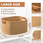 danpinera 108 L Blanket Basket for Living Room, Toy Basket With Leather Handle, Large Storage Bins for Toys, Pillows, Clothes, Rectangle Large Cotton Rope Basket, 25’’*16’’*16’’ Jute