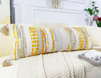 Chenille and Cotton Long Pillow for Bed,Striped Textured Boho Long Lumbar Throw Pillow Cover 14x36,Neutral Accent Decorative Extra Long Body Pillow Case for Couch Sofa Bedroom,Yellow-Grey