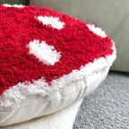Mushroom Throw Pillow Tufted Shape Decorative Cushion 15” x 15” – Decor for Bed, Couch, Living Room (Red)