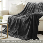 Chenille Throw Blanket for Couch 60"X 80" Twin, Soft Cozy Throws with Fringe Tassel for Bed Sofa Chair Cover, Lightweight Knitted Decorative Boho Blankets for Living Room, Dark Grey