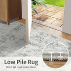 Area Rugs for Living Room Bedroom, Washable Rug, Grey Vintage Abstract Boho Rug, Non Slip & Low Pile Wool Carpet for Indoor Dining Room, Farmhouse, Kids Room and Office(Grey 4x6ft)