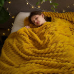 NEWCOSPLAY Super Soft Queen Blanket Mustard Yellow Premium Silky Flannel Fleece 3D Ribbed Jacquard Lightweight Bed Blanket All Season Use (Mustard Yellow Ribbed, Queen(90"x90"))
