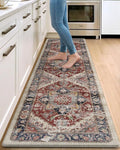 DEXI Kitchen Floor Mats Anti Fatigue, 23x86 Large Long Cushioned Vintage Runner Rug Waterproof, Standing Comfort Memory Foam Padded for Front Sink Laundry Office, Beige and Red
