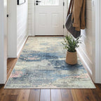 GENIMO 5X7 Washable Modern Area Rugs for Living Room, Non-Slip Low Pile Chenille Print Rug, Soft Rugs for Bedroom Dining Room Home Office, Dusk Tide