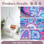 Menkxi 6 Pcs Bohemian Floor Pillows Seating 15 Inch Boho Floor Cushions Sitting Pillows Square Yoga Mandala Meditation Pouf for Living Room Balcony Office Tatami(Stylish)