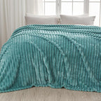 NEWCOSPLAY Super Soft Queen Blanket Light Teal Premium Silky Flannel Fleece 3D Ribbed Jacquard Lightweight Bed Blanket All Season Use (Light Teal Ribbed, Queen(90"x90"))