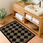 Checkered Easy Jute 2x3 Kitchen Porch Entryway Rug, Farmhouse Non Slip Front Door Mat Indoor Outdoor Decor, Diamond Washable Small Outdoor Rug, Brown Black Stain Resistant Boho Carpet for Bathroom
