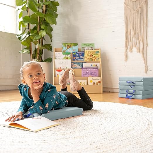 ECR4Kids SoftZone Square Floor Cushions with Handle, Flexible Seating, Grey, 6-Piece