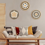 Glenmal 3 Pcs Boho Wall Basket Decor Decorative Bulrush Woven Basket Wall Decor Art Farmhouse Handmade Hanging Baskets with African Design for Living Room Display Table Settings Kitchen Home(Vivid)