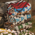 Aztec Throw Blanket with Soft Sherpa Lining, Traditional Southwestern Navajo Tribal Style Warm Throw for Camping, Outdoor, Cozy Boho Blanket for Couch, Sofa, Bed, 60"x80", Stripe Red