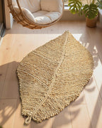 DEXI Jute Door Mat Inside Entryway Braided Woven, 24x35 Front Entrance Doormat Inside Leaf Shaped, Welcome Natural Fiber Entry Mats Farmhouse Home Decor, Beige