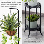 COPREE 2-tier Hanging Plant Stand, Space-Saving Iron Planter Shelves Flower Pot Organizer Rack Multiple Flower Pot Display Holder Shelf Indoor Outdoor Heavy Duty Planter Shelving Unit