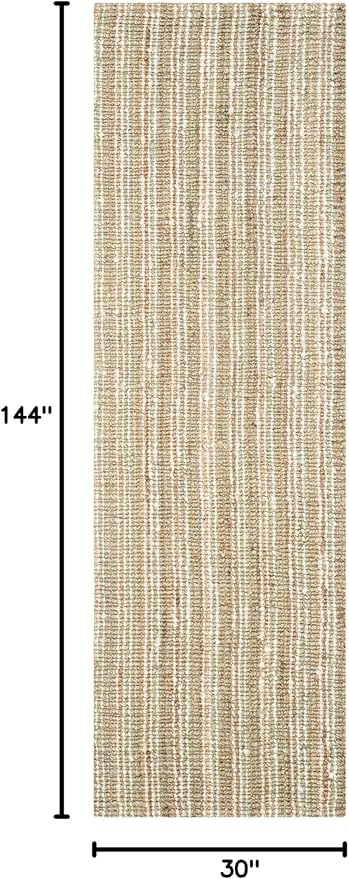 SAFAVIEH Natural Fiber Collection Runner Rug - 2'6" x 12', Sage & Natural Brown, Handmade Jute, Farmhouse Style, Chunky Textured Thick Pile (NF447S)