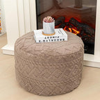 Round Ottoman Stuffed 20x12 Inches Floor Pouf Chair for Living Room Bedroom Modern Foam Pouf Ottoman Foot Rest for Couch Home Décor Pouffe (Light Coffee Pouf with Filler)