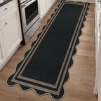 Scalloped Easy Jute Hallway Runner Rug, 2.6x8 Kitchen Non Slip Runner Washable Outdoor Indoor Long Rug, Farmhouse Morden Carpet for Porch Bedroom Laundry