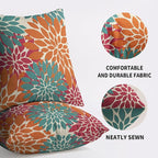 Blue Orange Burgundy Red Pillow Covers 24X24 Inch Set of 2, Modern Dahlia Floral Print Decorative Throw Pillow Covers Outdoor Farmhouse Cushion Case for Home Couch Sofa Bed Decoration