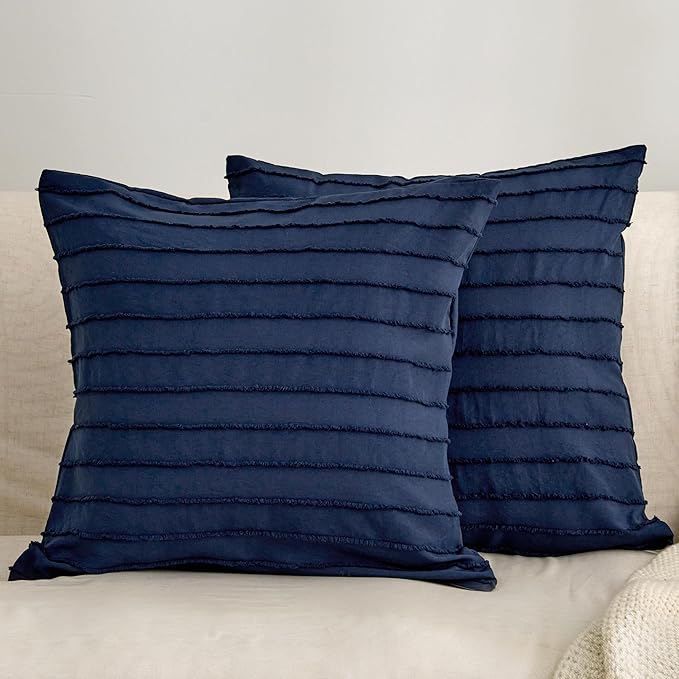 JELLYMONI 2 Pack Navy Blue Pillowcases 18" x18", Soft Microfiber Striped Tufted Pillow Covers(Pillows are not Included)