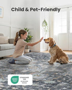 AMADA HOMEFURNISHING 10x14 Washable Area Rug, Low-Profile Large Area Rug with Non-Slip Backing & Durable Edge Binding, Vintage Large Rugs for Living Room, Bedroom & Dining Room