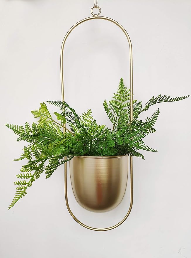 Boho gold Metal Plant Hanger,Metal Wall and Ceiling Hanging Planter, Modern Planter, Mid Century Flower Pot Plant Holder, Minimalist Planter for Indoor Outdoor Home Decor