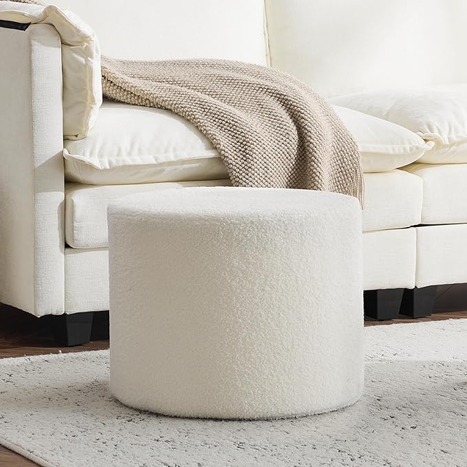 Bezseller Soft Boucle Pouf Ottoman, Comfortable Foot Rest, Full Foam Filling Footstool for Living Room, Bedroom, Lightweight Comfort and Charm Floor Poof Seating Perfect to Rest Your Feet, Beige