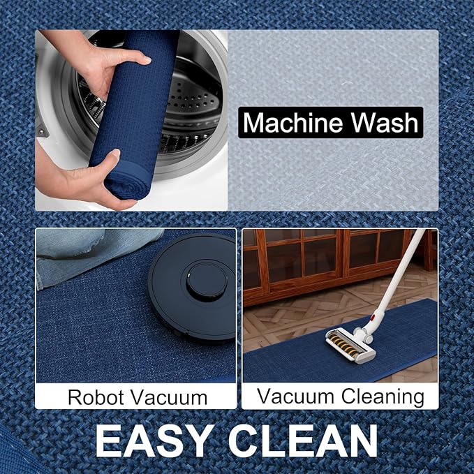 Kitchen Mat Set of 2 PCS, Cushioned Non Slip Rugs for Kitchen Floor, Absorbent Runner Comfort Standing Mats Washable for Kitchen, Office, Home (Dark Blue, 17.3"x47"+17.3"x71")