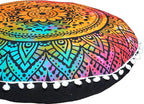 Round Mandala Floor Pillow Cover Seating Cushion Throw Cover Hippie Decorative Bohemian Ottoman Pouf Cover, Pom Pom Pillow Cases,Boho Indian 22 Inches (Multi Flower)