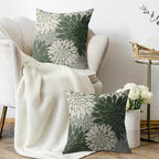 Sage Green Cream Grey Gray Pillow Covers 22X22 Inch Set of 2, Modern Dahlia Floral Print Decorative Throw Pillow Covers Outdoor Farmhouse Cushion Case for Home Couch Sofa Bed Decoration