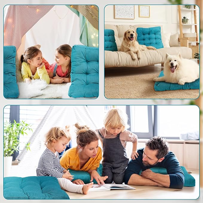 Jerify Floor Pillow Cushions Large Round Square Large Meditation Floor Pillow for Classroom Adult Meditation Picnic Party Seating Learning Daycare School(Square,Blue,4 Pcs)