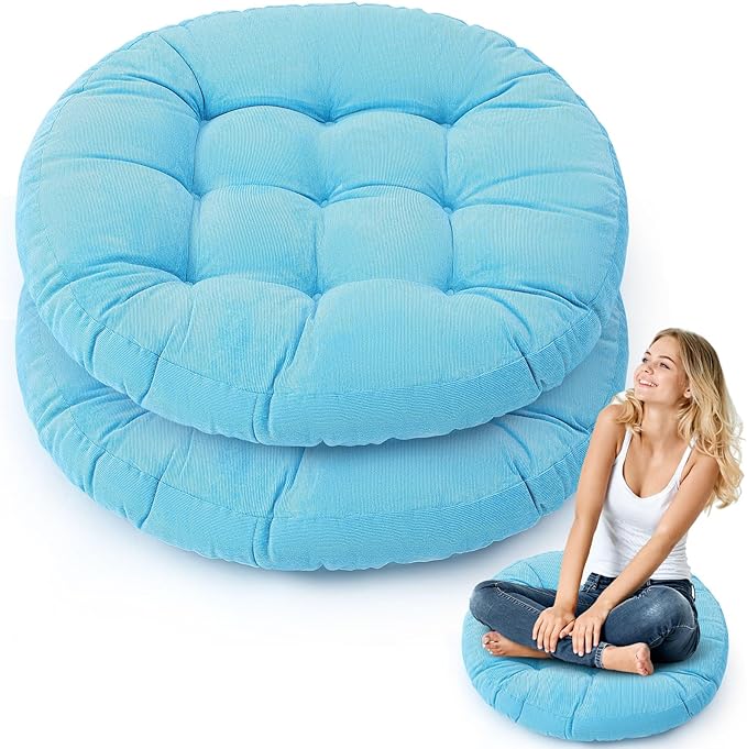 Jerify Floor Pillow Cushions Large Round Square Large Meditation Floor Pillow for Classroom Adult Meditation Picnic Party Seating Learning Daycare School(Round,Bright Blue,2 Pcs)