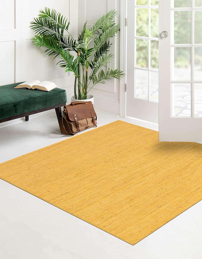 Unique Loom Braided Jute Collection Area Rug - Dhaka (8' Square, Yellow)