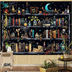 Accnicc Magic Bookshelf Tapestry Magical Witchy Potion Dark Hippie Haloween Tapestries Wall Hanging Gothic Skull Black Cat Library Book Large Tapestry for Bedroom Living Room Dorm 90 x 68 inch