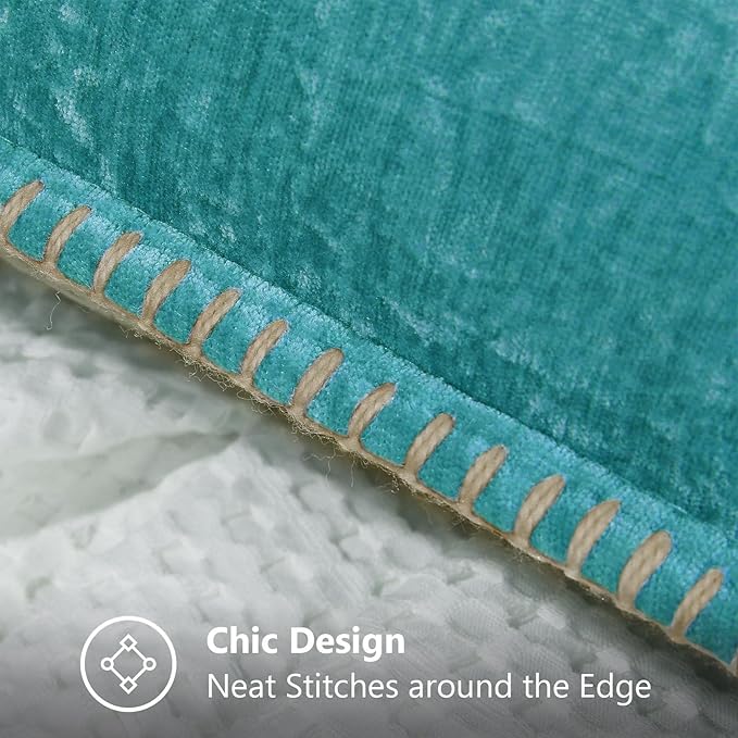 decorUhome Summer Chenille Soft Cozy Throw Pillow Covers 20x20 Set of 2, Modern Farmhouse Boho Velvet Decorative Pillow Cases with Stitched Edge for Couch Sofa Bed Home Decor, Turquoise