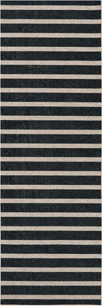Lahome Elance Striped Easy Jute Kitchen Runner, 2x6 Washable Rug Runners for Hallways Non Slip Entryway Rug, Farmhouse Neutral Indoor Outdoor Black Carpet for Laundry Room Front Porch