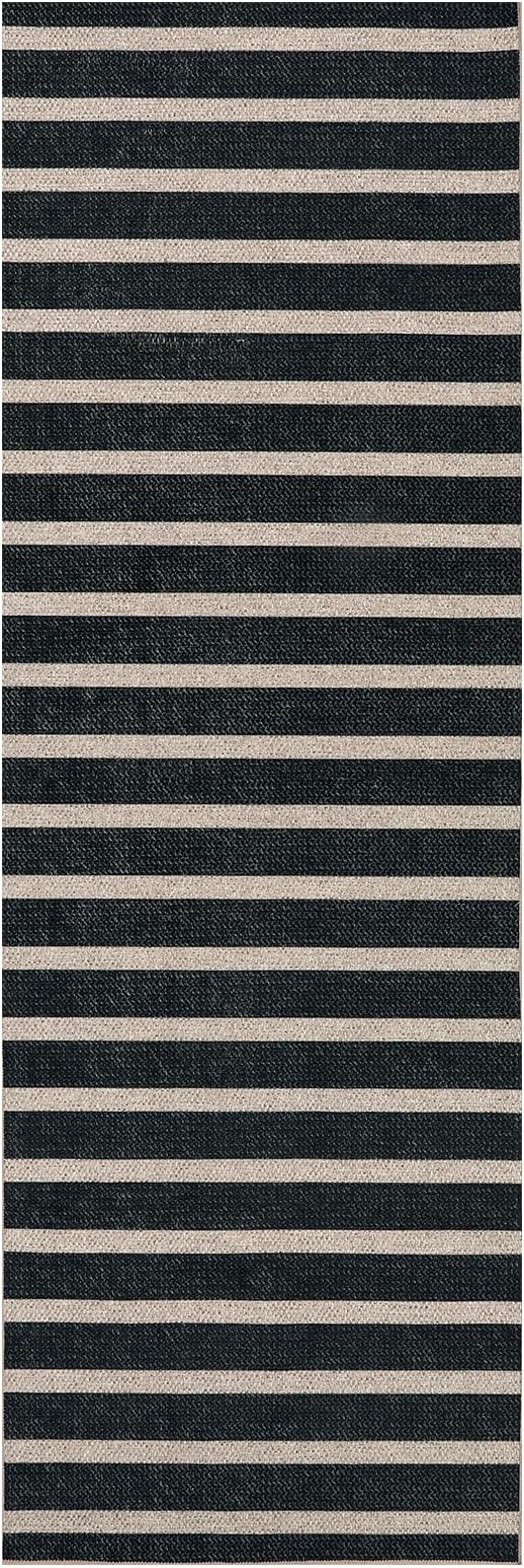 Lahome Elance Striped Easy Jute Kitchen Runner, 2x6 Washable Rug Runners for Hallways Non Slip Entryway Rug, Farmhouse Neutral Indoor Outdoor Black Carpet for Laundry Room Front Porch