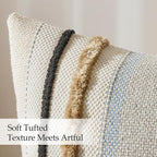 ANRODUO Pack of 2 Boho Decorative Throw Pillow Covers 20x20 Farmhouse Cushion Case Striped Chenille Pillow Cases Square Pillow Covers Accent Neutral Pillowcase for Sofa Couch Bed, Light Blue Stripe