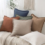 MIULEE Decorative Throw Pillow Covers Neutral Linen Fringe Throw Pillows Set of 2 Natural Linen Boho Farmhouse Cushion Covers with Tassels for Couch Sofa Bed Spring Home Decor 20x20 Inch