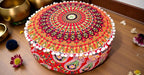 CRAFT KALA Red Peacock Large Hippie Mandala Meditation Floor Ottoman Pillow Cushion Pouf Cover Square Poufs Bohemian Circle Floor Cushion Case Outdoor Fireplace Yoga Living Room Decor Cover 24" Round