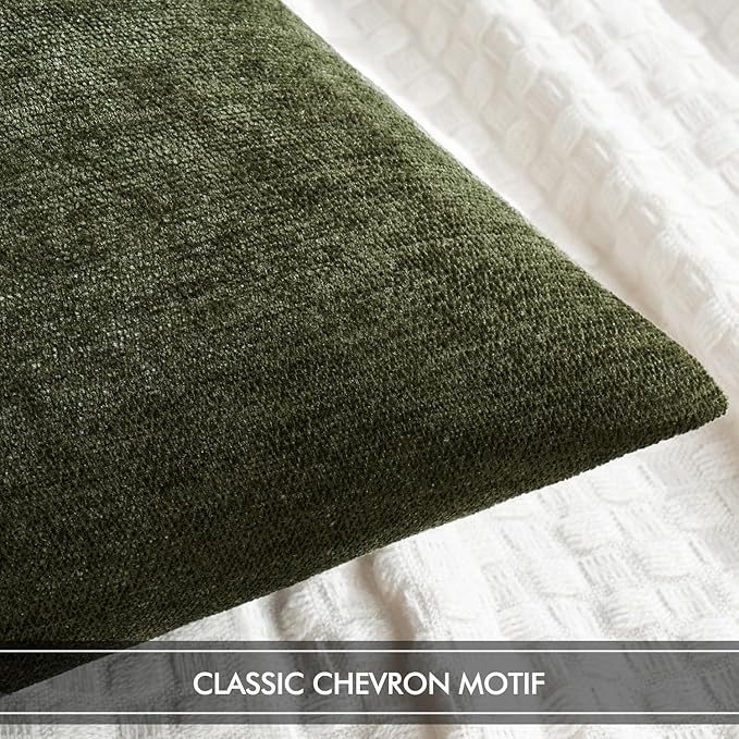 MIULEE Pack of 2 Olive Green Decorative Pillow Covers 18x18 Inch Soft Chenille Couch Spring Throw Pillows Farmhouse Cushion Covers for Home Decor Sofa Bedroom Living Room