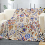 Boho Floral Throw Blanket, Bohemian Soft Cozy and Warm Couch Blankets Gift for Flower Lover, Decorative Blankets for Sofa Couch Bed, Gray Blue 50×60 inches