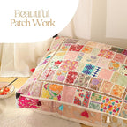 THE ART BOX Cotton Patchwork Vintage Boho Embroidered Floor Pillows & Cushion Cover Dog Pouf Seating Pouf Meditation Pillow Pet Bedding Cat Bed Boho Home Décor (35x35 Inches, Cover Only)