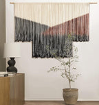 Flber Macrame Wall Hanging Large Black Tie-Dye Geometric Décor Bohemian Yarn Tapestry Home Boho Wall Décor 59" Wx35 L