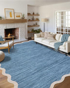 GarveeHome Scalloped Washable Area Rug 6 x 9 Rugs for Living Room Modern Blue Rug Non Slip Throw Rugs Distressed Large Bedroom Rug Low Pile Stain Resistant Carpet for Dining Room Nursery 6'x9' Blue